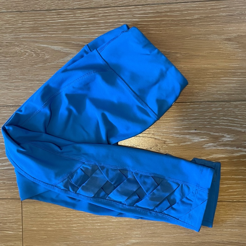 Blue spandex pants with side detail